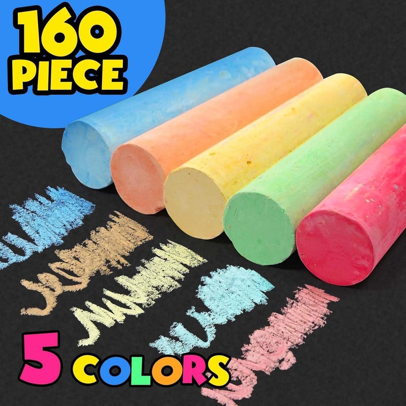 SMALL FISH 160Pcs Sidewalk Chalk Set in 5 Colors 32 Packs: Washable Jumbo Sidewalk Chalk Bulk for Kids Outdoor Art, Non-Toxic Dustless Giant Box Chalkboard Chalk for Toddler Painting on Blackboard, Party - Image 4